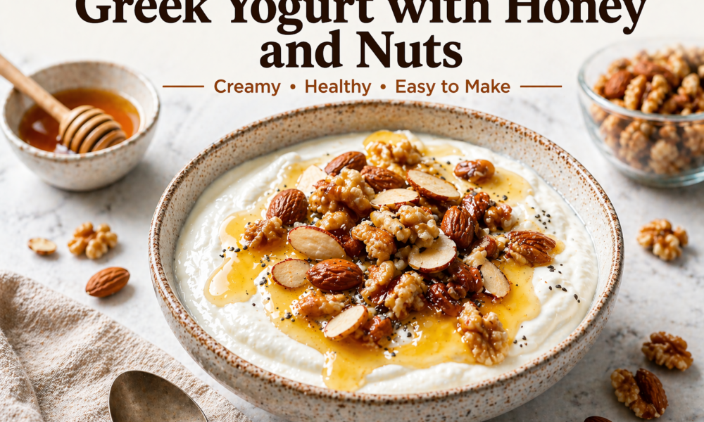 bowl of greek yogurt with honey and nuts