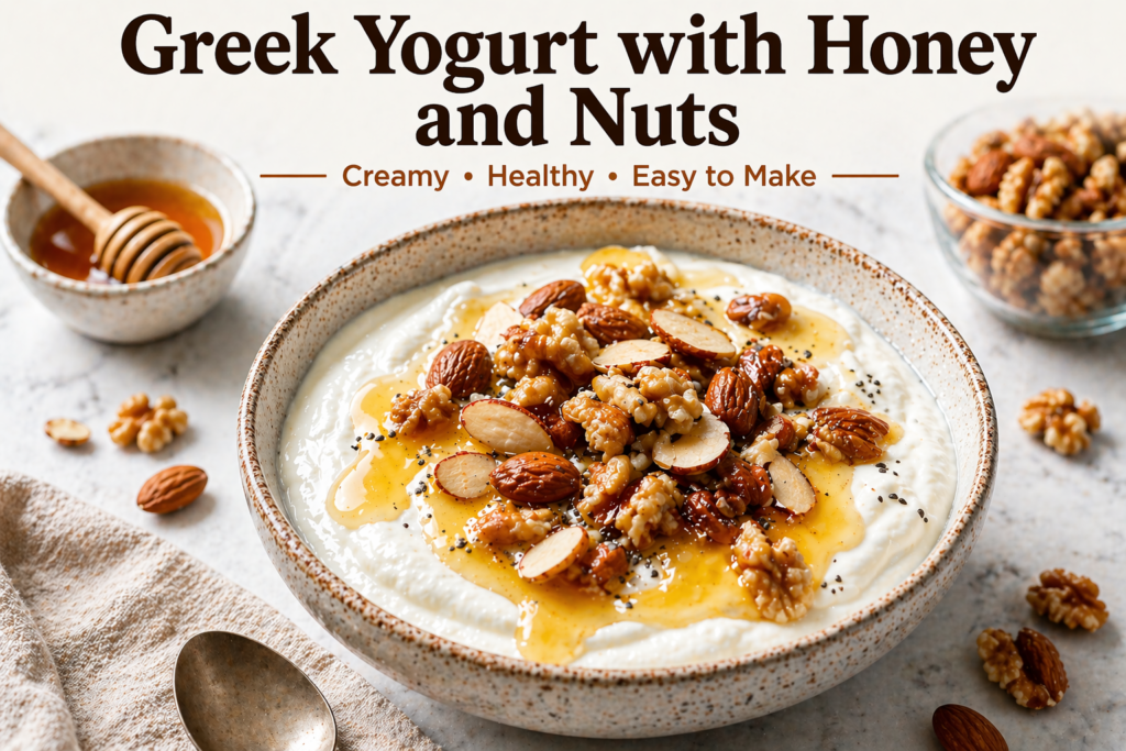 bowl of greek yogurt with honey and nuts